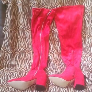 Red Suede Over-the-Knee Boots, New!
